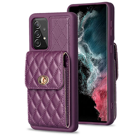 Coque Silicone Gel Motif Cuir Housse Etui BF5 pour Samsung Galaxy A52 4G Violet