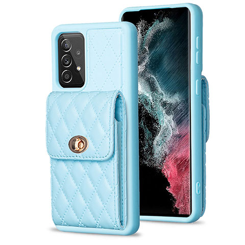 Coque Silicone Gel Motif Cuir Housse Etui BF5 pour Samsung Galaxy A52 5G Bleu Ciel