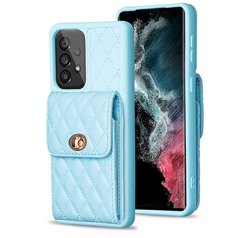 Coque Silicone Gel Motif Cuir Housse Etui BF5 pour Samsung Galaxy A53 5G Bleu Ciel