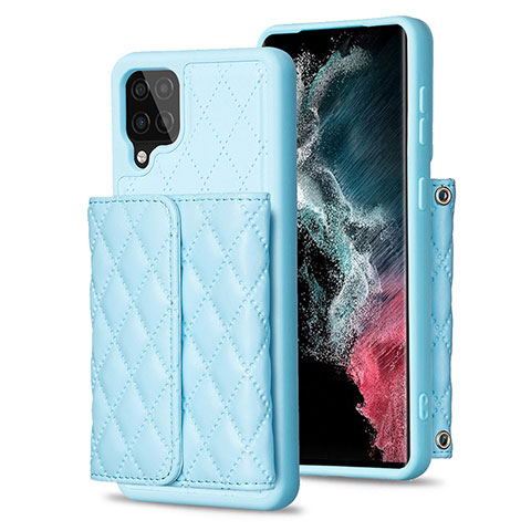 Coque Silicone Gel Motif Cuir Housse Etui BF5 pour Samsung Galaxy F12 Bleu Ciel