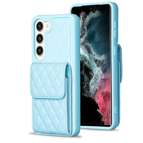 Coque Silicone Gel Motif Cuir Housse Etui BF5 pour Samsung Galaxy S22 Plus 5G Bleu Clair