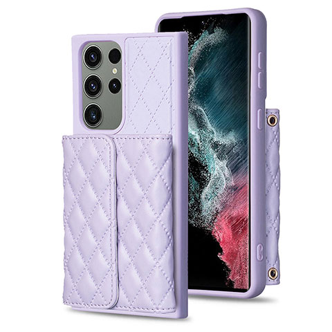 Coque Silicone Gel Motif Cuir Housse Etui BF5 pour Samsung Galaxy S23 Ultra 5G Violet Clair