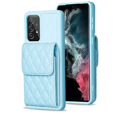 Coque Silicone Gel Motif Cuir Housse Etui BF6 pour Samsung Galaxy A52 4G Bleu Ciel