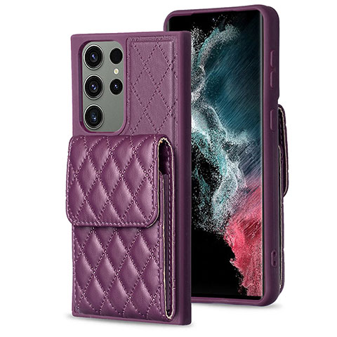 Coque Silicone Gel Motif Cuir Housse Etui BF6 pour Samsung Galaxy S22 Ultra 5G Violet