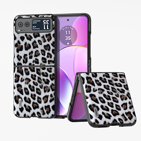 Coque Silicone Gel Motif Cuir Housse Etui BH2 pour Motorola Moto Razr 40 5G Gris Fonce