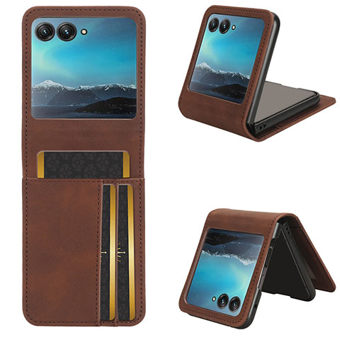 Coque Silicone Gel Motif Cuir Housse Etui BY4 pour Motorola Moto Razr 40 Ultra 5G Marron