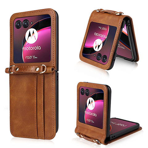 Coque Silicone Gel Motif Cuir Housse Etui BY5 pour Motorola Moto Razr 40 Ultra 5G Marron