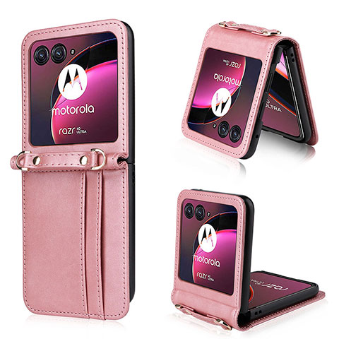 Coque Silicone Gel Motif Cuir Housse Etui BY5 pour Motorola Moto Razr 40 Ultra 5G Rose