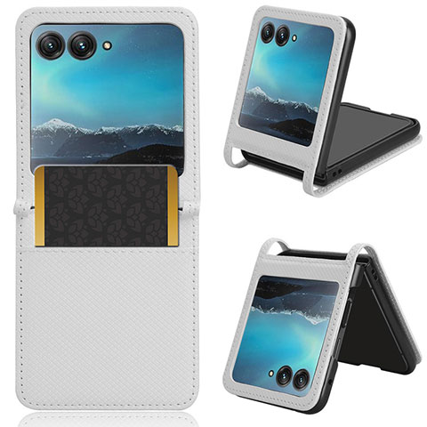 Coque Silicone Gel Motif Cuir Housse Etui BY6 pour Motorola Moto Razr 40 Ultra 5G Blanc