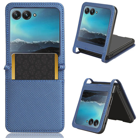 Coque Silicone Gel Motif Cuir Housse Etui BY6 pour Motorola Moto Razr 40 Ultra 5G Bleu