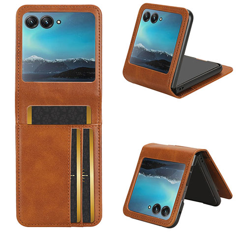 Coque Silicone Gel Motif Cuir Housse Etui CX1 pour Motorola Moto Razr 40 Ultra 5G Marron