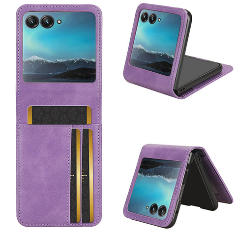 Coque Silicone Gel Motif Cuir Housse Etui CX1 pour Motorola Moto Razr 40 Ultra 5G Violet Clair