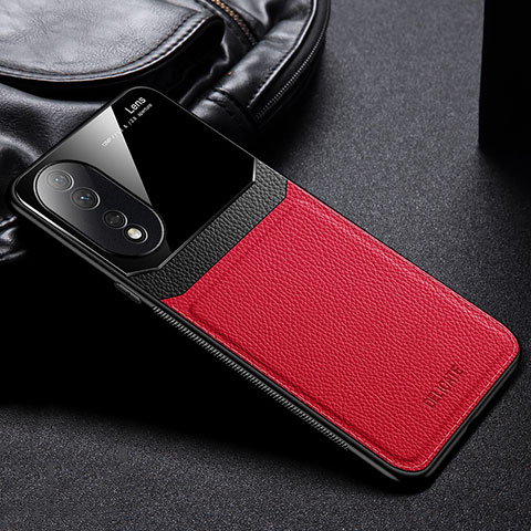 Coque Silicone Gel Motif Cuir Housse Etui FL1 pour Huawei Honor 80 5G Rouge