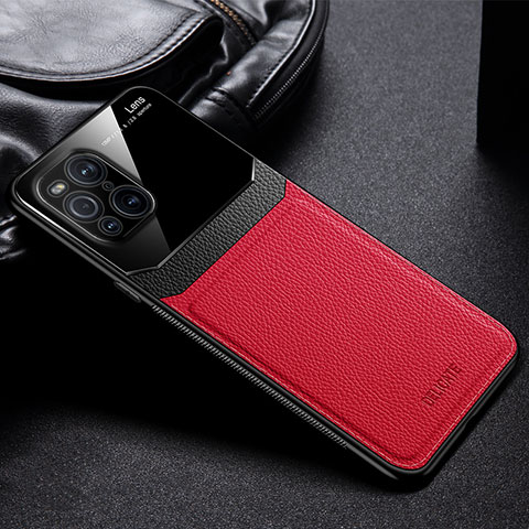 Coque Silicone Gel Motif Cuir Housse Etui FL1 pour Oppo Find X3 5G Rouge