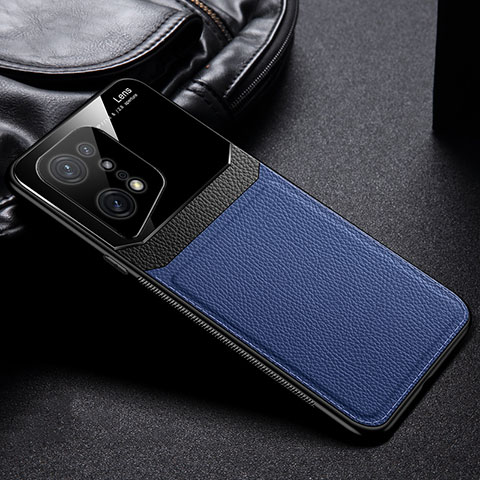 Coque Silicone Gel Motif Cuir Housse Etui FL1 pour Oppo Find X5 Pro 5G Bleu