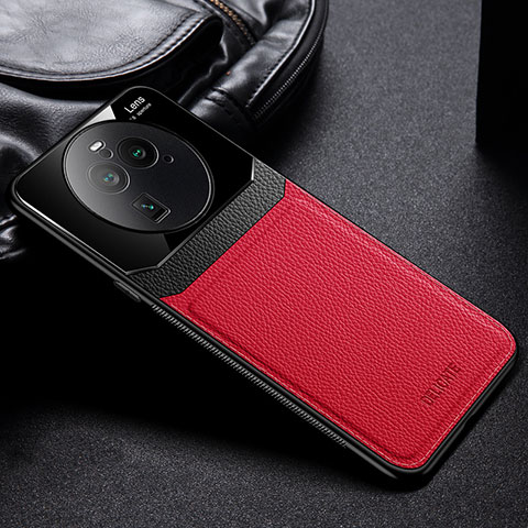 Coque Silicone Gel Motif Cuir Housse Etui FL1 pour Oppo Find X6 Pro 5G Rouge