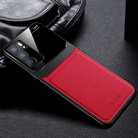 Coque Silicone Gel Motif Cuir Housse Etui FL1 pour Oppo Reno6 5G Rouge