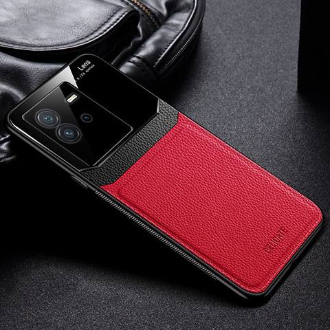 Coque Silicone Gel Motif Cuir Housse Etui FL1 pour Vivo iQOO Neo6 5G Rouge