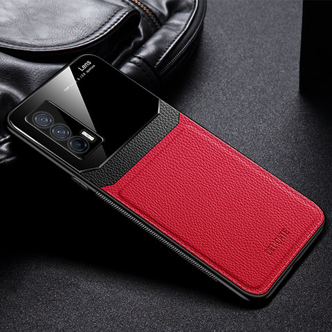 Coque Silicone Gel Motif Cuir Housse Etui FL1 pour Vivo iQOO Z5 5G Rouge