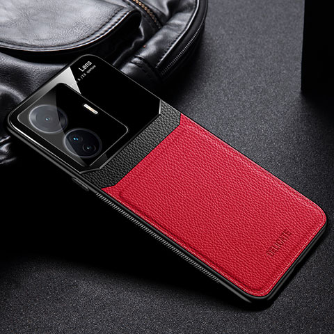 Coque Silicone Gel Motif Cuir Housse Etui FL1 pour Vivo iQOO Z6 Pro 5G Rouge