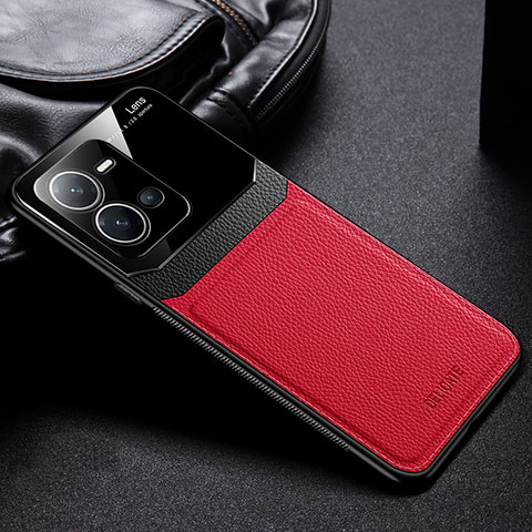 Coque Silicone Gel Motif Cuir Housse Etui FL1 pour Vivo V25 5G Rouge