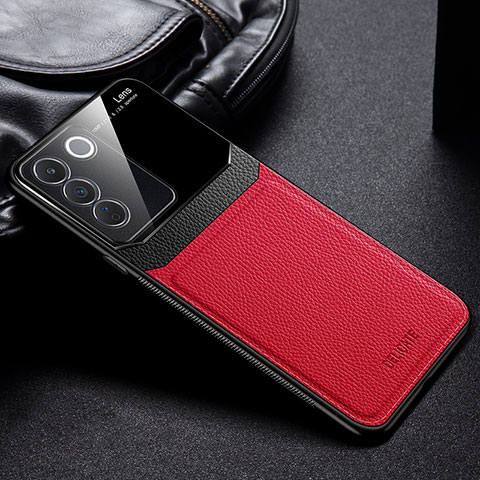 Coque Silicone Gel Motif Cuir Housse Etui FL1 pour Vivo V27e 5G Rouge