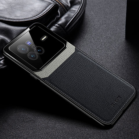 Coque Silicone Gel Motif Cuir Housse Etui FL1 pour Vivo X80 5G Noir