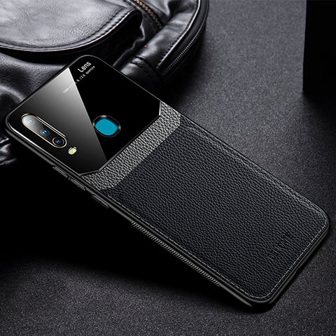 Coque Silicone Gel Motif Cuir Housse Etui FL1 pour Vivo Y12 Noir