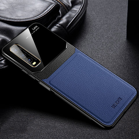 Coque Silicone Gel Motif Cuir Housse Etui FL1 pour Vivo Y70t 5G Bleu