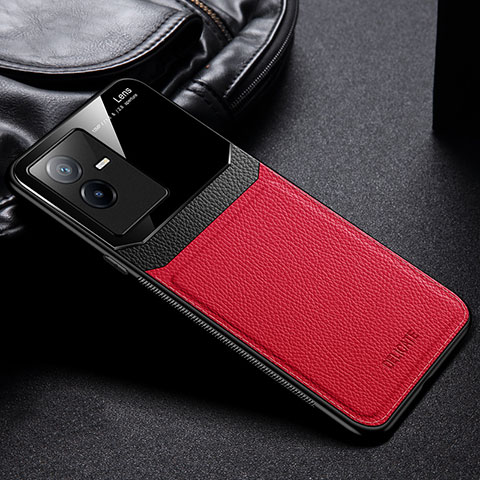 Coque Silicone Gel Motif Cuir Housse Etui FL1 pour Vivo Y73t Rouge