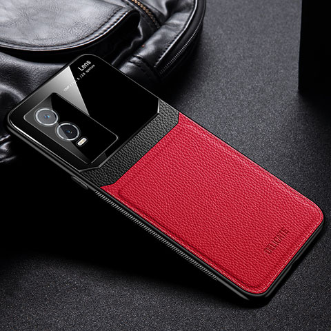 Coque Silicone Gel Motif Cuir Housse Etui FL1 pour Vivo Y76s 5G Rouge