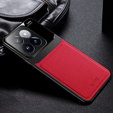 Coque Silicone Gel Motif Cuir Housse Etui FL1 pour Xiaomi Mi 14 5G Rouge