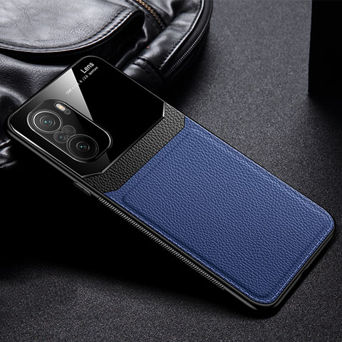 Coque Silicone Gel Motif Cuir Housse Etui FL1 pour Xiaomi Poco M5S Bleu