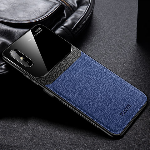 Coque Silicone Gel Motif Cuir Housse Etui FL1 pour Xiaomi Redmi 9A Bleu