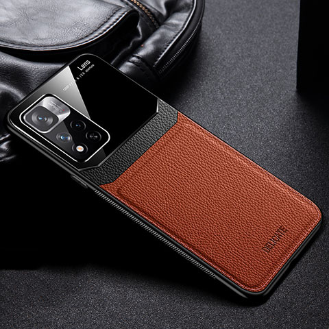 Coque Silicone Gel Motif Cuir Housse Etui FL1 pour Xiaomi Redmi Note 11 5G Marron