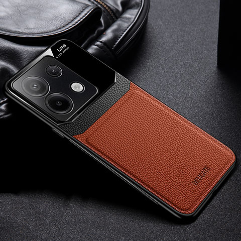 Coque Silicone Gel Motif Cuir Housse Etui FL1 pour Xiaomi Redmi Note 13 Pro 5G Marron