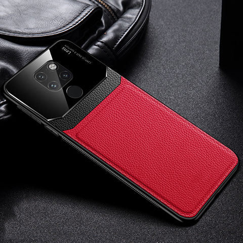 Coque Silicone Gel Motif Cuir Housse Etui H01 pour Huawei Mate 20 Rouge