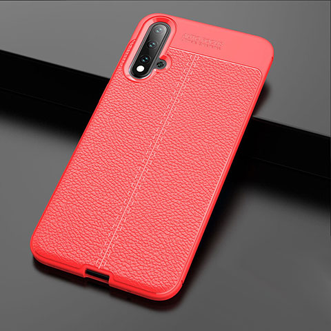 Coque Silicone Gel Motif Cuir Housse Etui H01 pour Huawei Nova 5 Rouge