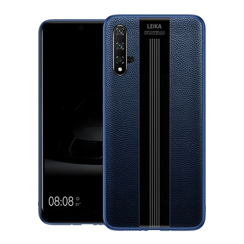Coque Silicone Gel Motif Cuir Housse Etui H01 pour Huawei Nova 5T Bleu