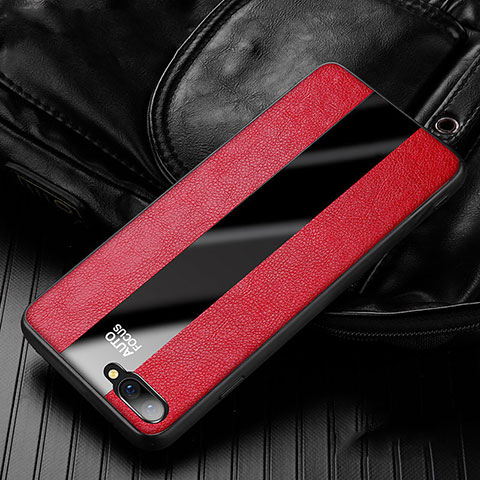 Coque Silicone Gel Motif Cuir Housse Etui H01 pour Oppo R17 Neo Rouge