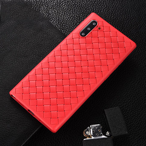 Coque Silicone Gel Motif Cuir Housse Etui H01 pour Samsung Galaxy Note 10 5G Rouge