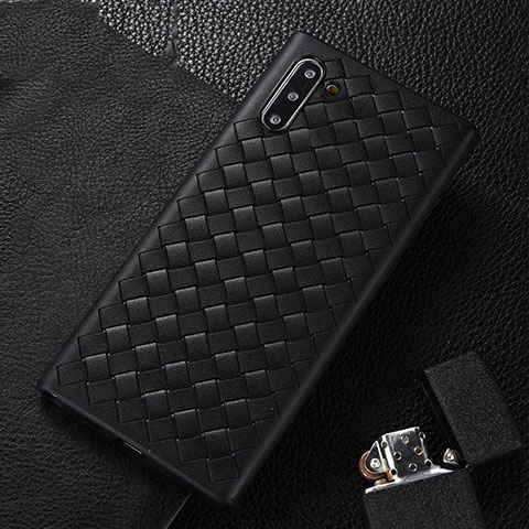 Coque Silicone Gel Motif Cuir Housse Etui H01 pour Samsung Galaxy Note 10 Noir