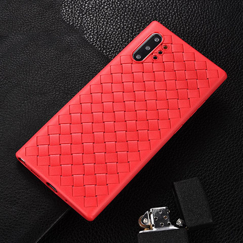 Coque Silicone Gel Motif Cuir Housse Etui H01 pour Samsung Galaxy Note 10 Plus 5G Rouge