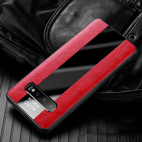 Coque Silicone Gel Motif Cuir Housse Etui H01 pour Samsung Galaxy S10 Plus Rouge