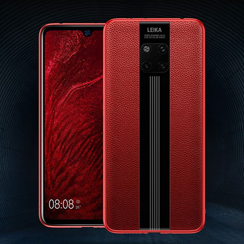 Coque Silicone Gel Motif Cuir Housse Etui H02 pour Huawei Mate 20 Pro Rouge