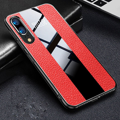 Coque Silicone Gel Motif Cuir Housse Etui H02 pour Huawei P20 Rouge