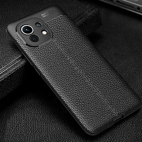 Coque Silicone Gel Motif Cuir Housse Etui H02 pour Xiaomi Mi 11 Lite 4G Noir