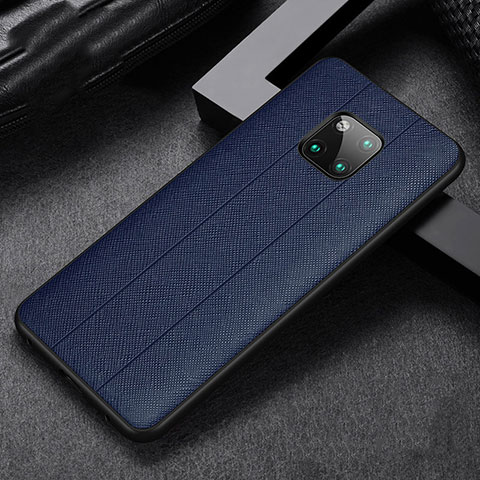 Coque Silicone Gel Motif Cuir Housse Etui H03 pour Huawei Mate 20 Pro Bleu