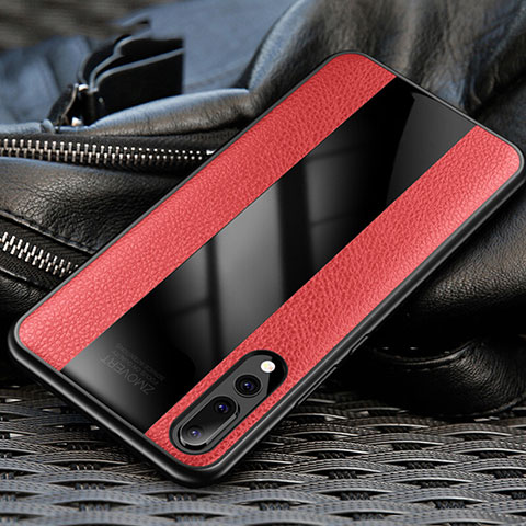 Coque Silicone Gel Motif Cuir Housse Etui H03 pour Huawei P20 Pro Rouge