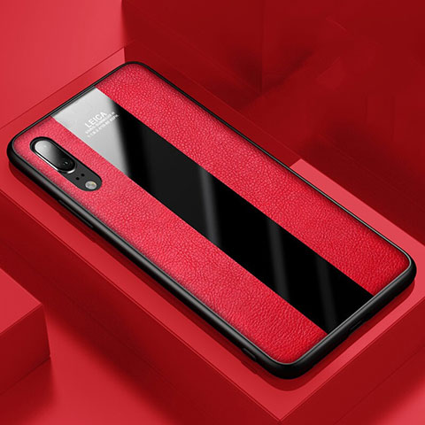 Coque Silicone Gel Motif Cuir Housse Etui H04 pour Huawei P20 Rouge